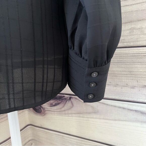 Loft Black Jacquard Patterned Button Down Blouse - Picture 6 of 10